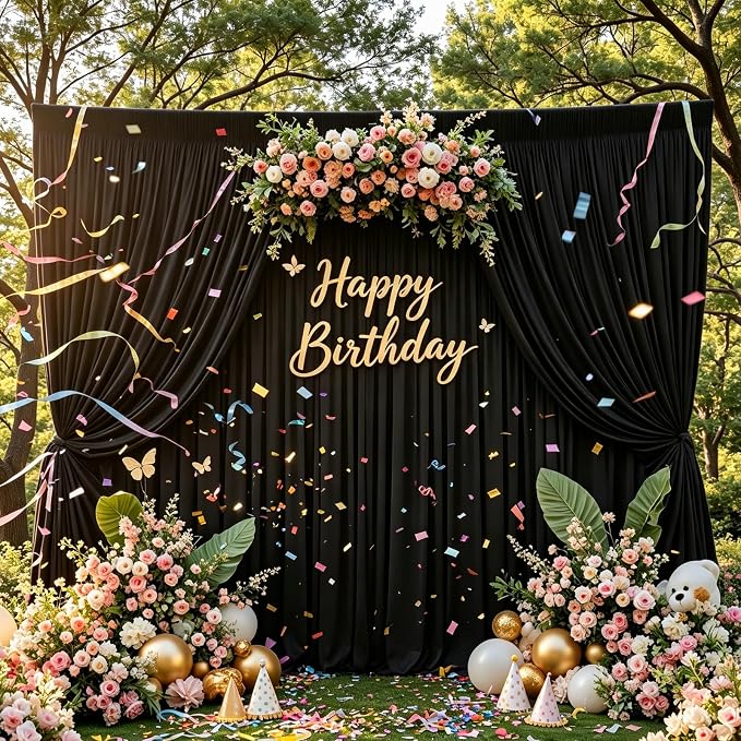 40FT x 10F Black Backdrop Curtain for Parties, Polyester Black Curtains with Rod Pockets, Photography Backdrop Drapes for Wedding, Home Party,Concerts, Retail,Family Events, Graduation Decorations