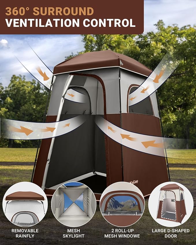 KingCamp Camping Shower Tent, Portable Outdoor Privacy Toilet & Changing Tent Windproof & Waterproof Easy Setup Shelter with Shower Bag for Camping Hiking Beach