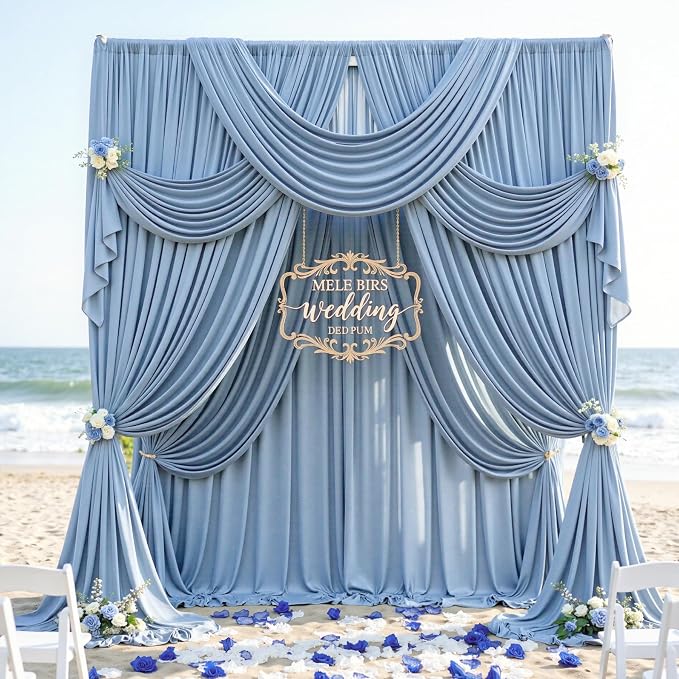 10ftx12ft Wrinkle Free Dusty Blue Backdrop Curtain, 2 Panels 12FT Height Wedding Backdrop Drapes, Silky Polyester Back Drop Cloth for Birthday Photography Background Party Backdrop Draping