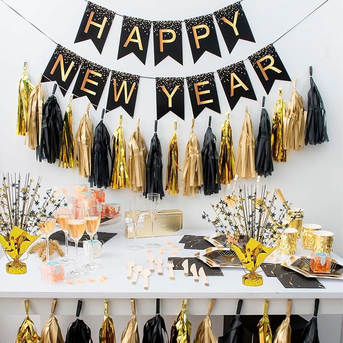 20 Pack Black Gold Foil Spray Centerpiece Star Table Decoration Metallic Burst Table Centerpieces for Birthday Graduation New Year Wedding Anniversary Party Supply (Black Gold)