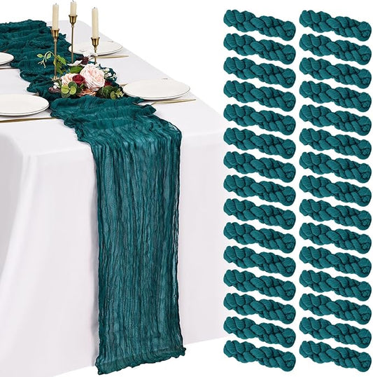 30 Pack Cheesecloth Table Runner 10FT Teal Table Runner Boho Gauze Cheese Cloth Table Runners Long Rustic Sheer Table Decorations for Wedding Party Baby Bridal Shower Birthday Holiday Home
