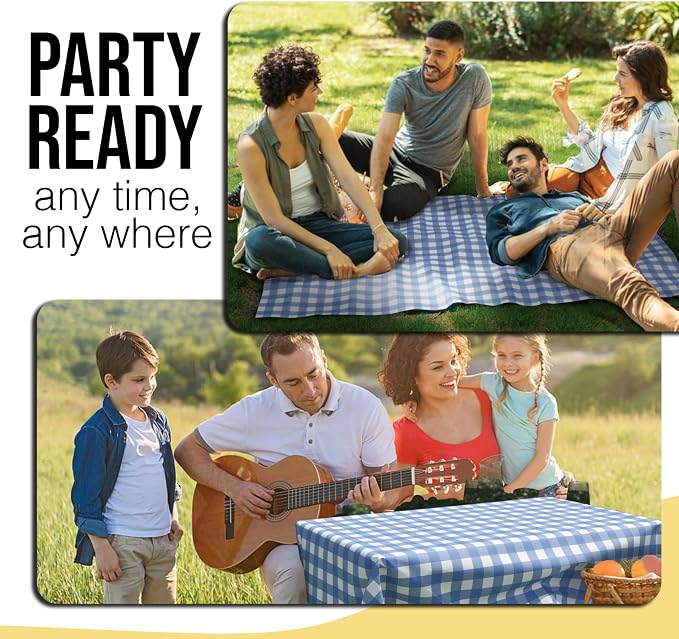 Party Solids 66% Thicker Premium Blue Gingham Plastic Table Cover Roll 40" X 100' Table Cloth Plastic Cover Roll Quality Thick Banquet Rolls Disposable Tablecloth Rolls Strong American Based Company