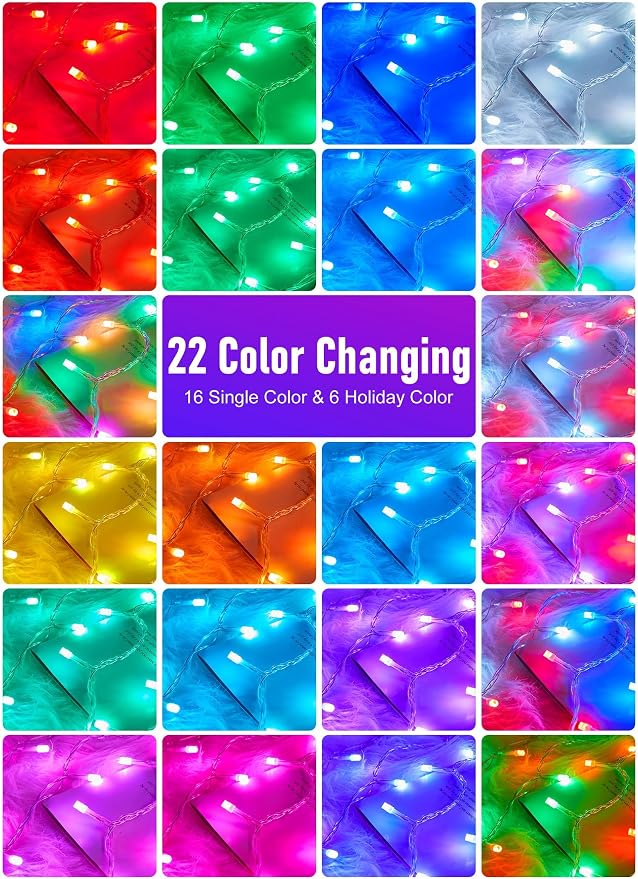 Minetom Color Changing String Lights,22 Colors 100 LED 33FT Outdoor Indoor Waterproof with Remote, Twinkle Christmas Lights, Plug in Fairy Lights for Halloween Easter Valentine's Xmas