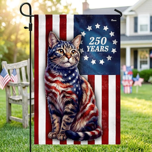 FLAGWIX American Patriotic Cat Garden Flag - Polyester Double-sided Yard Flags For Outside Garden Flag (11.5" x 17.5") - 4th of July Decorations for Home Yard Garden Decor Banner, Gifts For Men Women