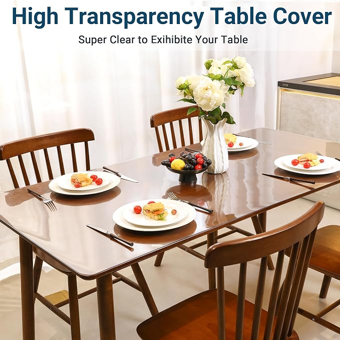 Clear Table Cover Protector Rectangle 48 x 96 Inch, 1.5mm Transparent Plastic Table Protector Waterproof, Anti-Scratch Clear Desk Mat for Office Desktop Dresser Dining Table