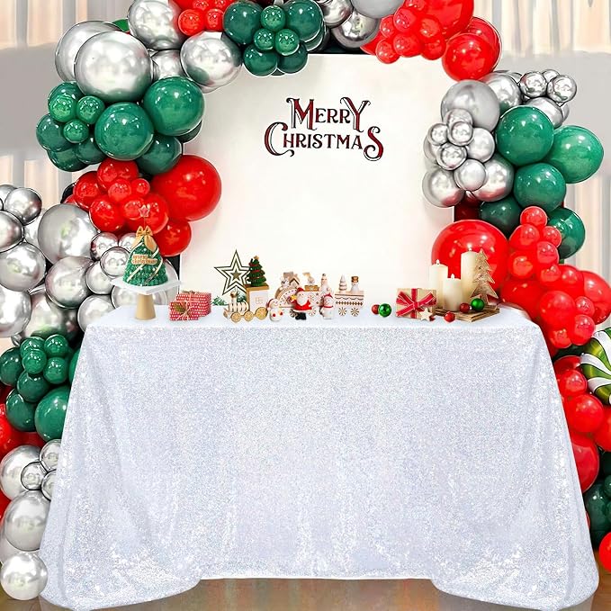 B-COOL Shimmering Sequin Tablecloth Christmas Rectangle Table Cloth Linen Glitter Cake Table Cloth 90x90 Inch for Wedding Party Banquet, Laser Silver