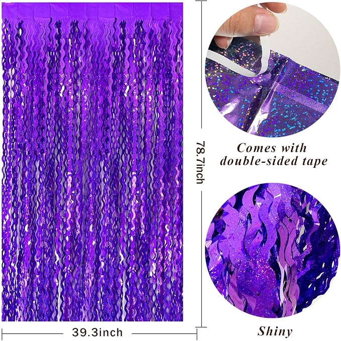 Tinsel Foil Fringe Curtains Wavy Backdrop for Parties Sparkle Metallic Wavy Foil Fringe Backdrop Curtain for Party Decorations Photo Booth Props for Birthday Graduation Wedding