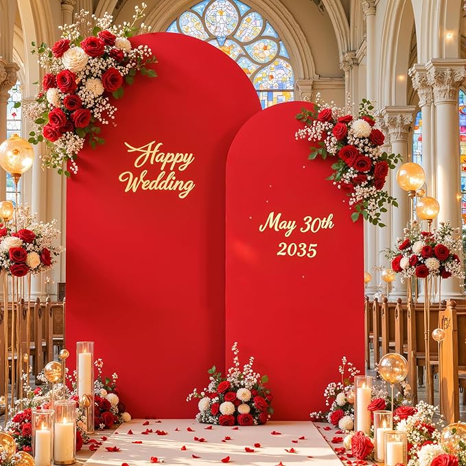 Red Arch Cover 2 Set-7.2 and 6ft Red Arch Backdrop Cover Spandex Fitted Christmas Arch Stand Covers Stretchy Backdrop for Birthday Party Baby Shower Bridal Shower Wedding Banquet Photo Background