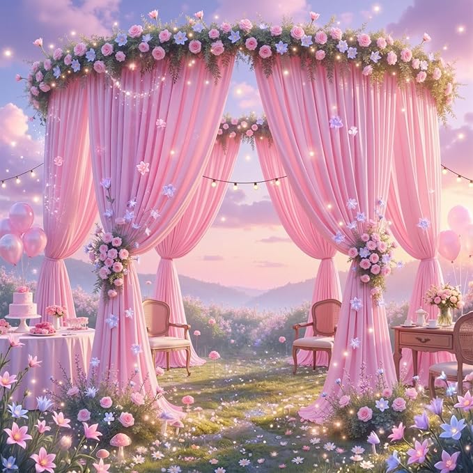 50ftx12ft Wrinkle Free Pink Backdrop Curtain, 10 Panels 12FT Height Pastel Pink Drapes for Wedding Backdrop, Silky Polyester Photo Back Drop Cloth for Birthday Party Photography Background