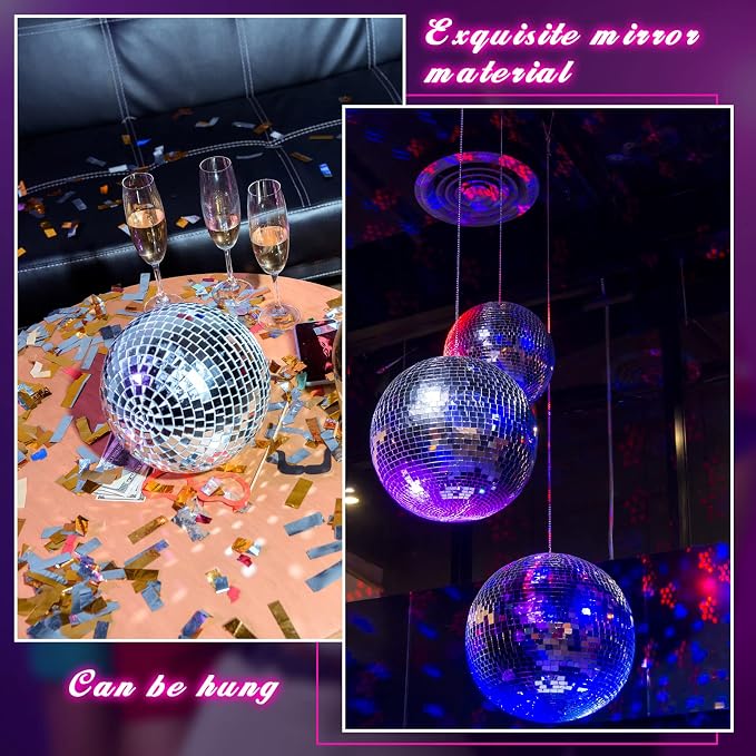 WILLBOND 12 Pack Disco Ball Party Decorations Hanging Mirror Balls Fun Retro Dj Lighting Effect Stage Props Game Accessories, 5.91", 3.94", 3.15", 2.36"(Silver)