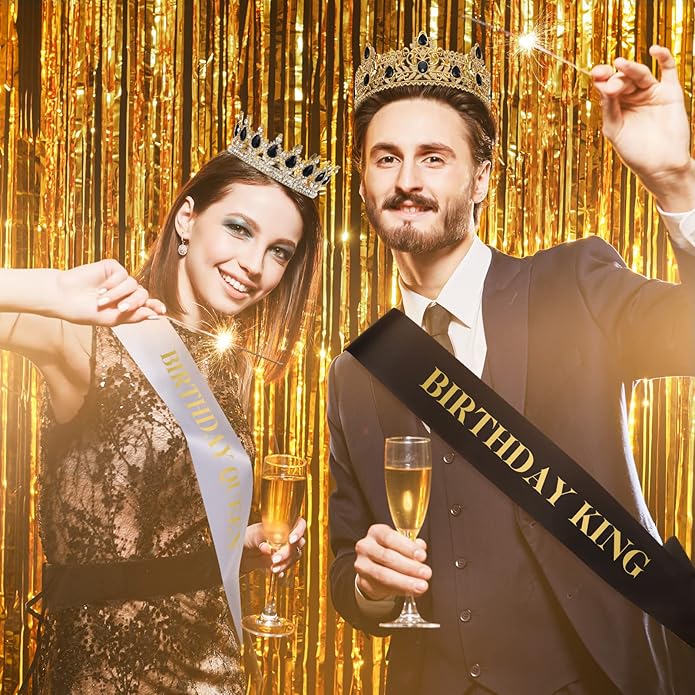 6 Pieces Prom King and Queen Crowns Sashes Set, Crystal Tiara for 2026 Homecoming Graduation Party Birthday Wedding