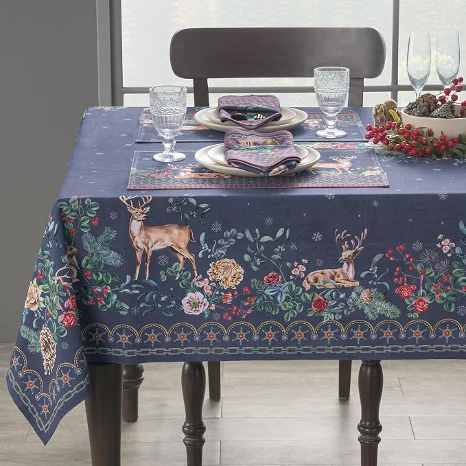 Maison d' Hermine Table Cloth Rectangle Table 100% Cotton 70 x 140 Inches Fall Tablecloth Reusable Everyday Use for Thanksgiving Christmas Decorations Dining Farmhouse Party (Christmas Joy)