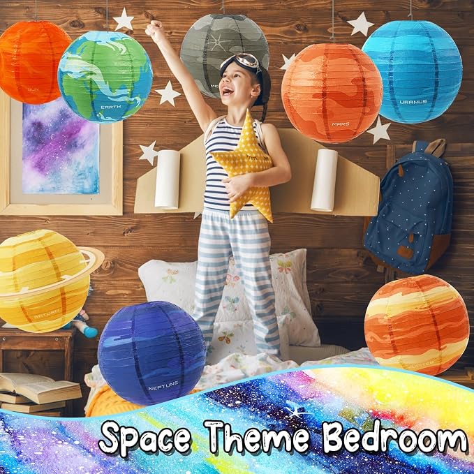 Space Planet Paper Lanterns 12 in Solar System Hanging Decor Out of This World Outer Space Party Decorations for Kids Astronaut Theme Party Supplies Galaxy Earth Home Birthday Decorations 9PCS