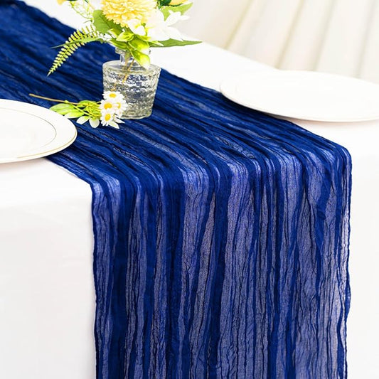 Royal Blue Cheesecloth Table Runner 21x120 Inch Gauze Table Runners Reusable Polyester 10ft Boho Rustic Cheese Cloth Table Runner for Wedding Party Baby Shower Birthday