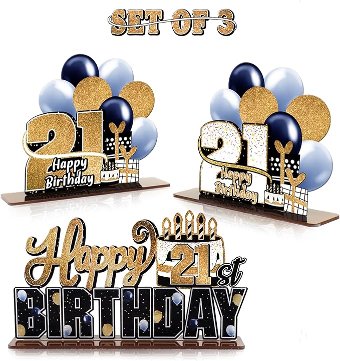 LINGTEER Happy 21st Birthday Gold Acrylic Table Topper Centerpieces Set - Cheers to 21 Years Old Birthday 21st Bday Party Gift Decorations.