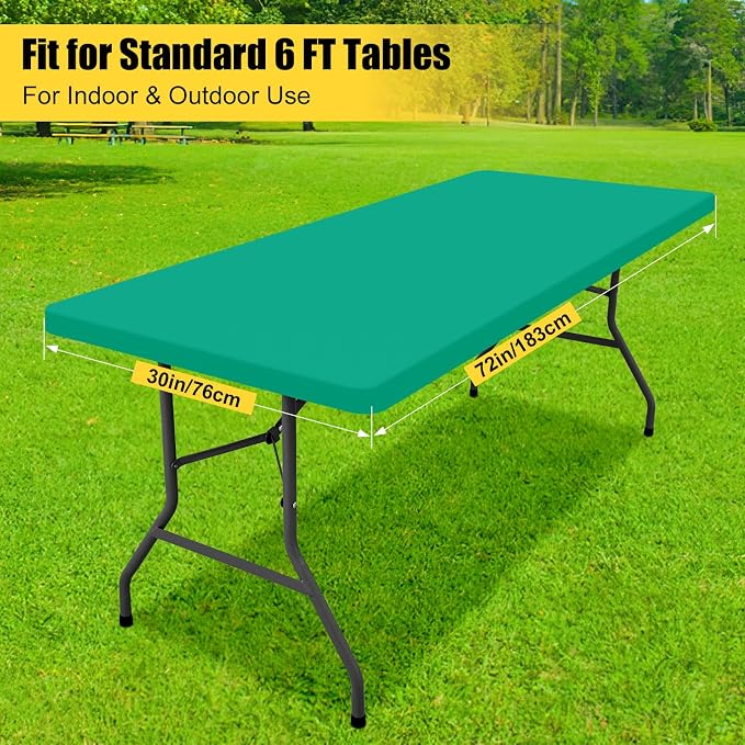 Smiry 3 Pack Rectangle Table Cloth, Elastic Fitted Flannel Backed Vinyl Tablecloths for 6ft Folding Tables, Waterproof Wipeable Table Covers for Indoor, Outdoor, Camping and Picnic (Green, 30"x72")
