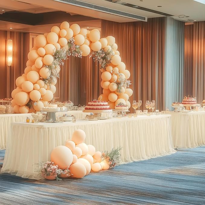 Champagne Tablecloth Rectangle Table Cover for 6 Foot Table, Champagne Tulle Table Skirt Rectangle Table 6ft Stretch Tulle Tablecloth Fitted Elastic Banquet Party Wedding Table Cloth for 6 Foot Table