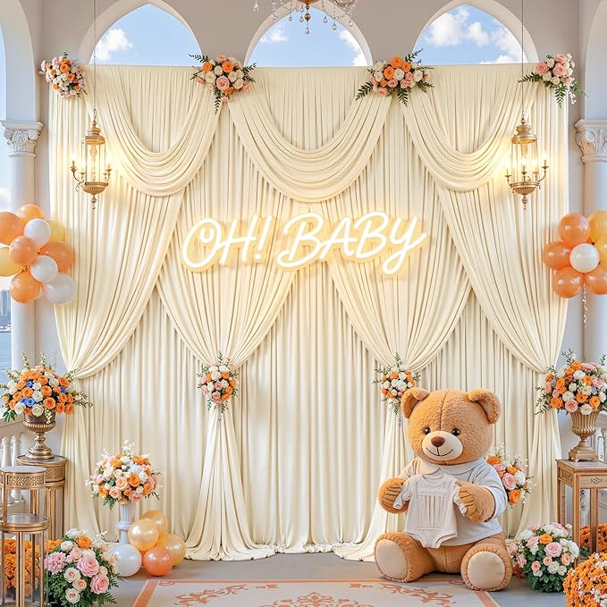 30x8ft Champagne Photo Backdrop Curtains for Parties Wedding Wrinkle Free Polyester Photoshoot Curtains Drapes Backdrop for Birthday Baby Shower Graduation Photography Background 6 Panels 5x8FT