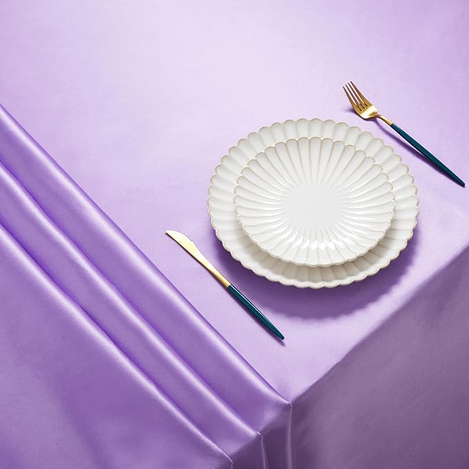 6 Pack Satin Table Cover Rectangle Silkly Soft Table Cloth, Satin Dining Table Cloths for Wedding Banquet Table Decoration, Dining Room, Indoor and Outdoor Use, 60 x 84 Inches, Light Purple