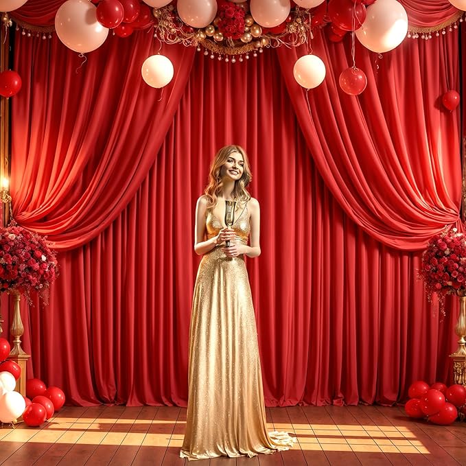 10ft x 7ft Red Backdrop Curtain for Parties Red Wrinkle Free Backdrop Drapes Panels for Wedding Baby Shower Birthday Photo Photography Christmas Polyester Fabric Background Decoration