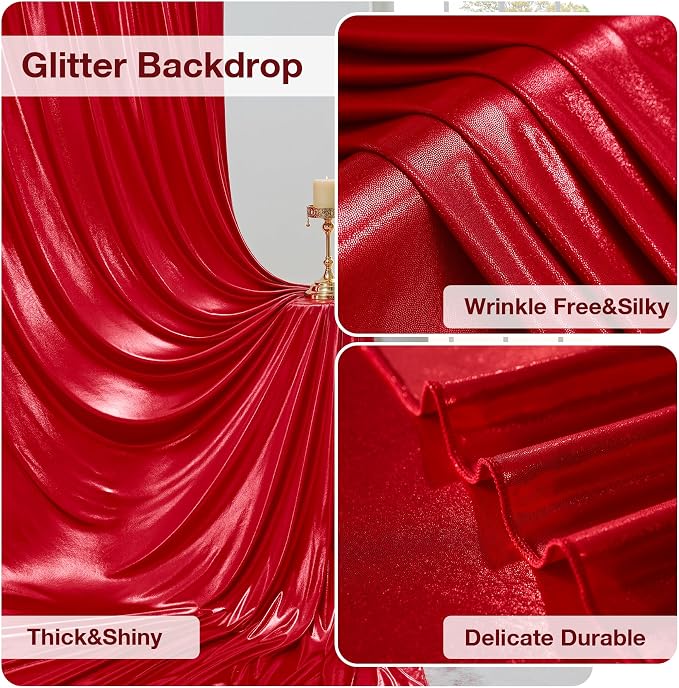 30x10 ft Wrinkle Free Red Sequin Backdrop Curtain for Parties,Thick Not Fall-Off Glitter Backdrop Drapes,6 Panels 5x10ft Shimmer Photo Back Drop Cloth for Wedding Birthday Photography Background
