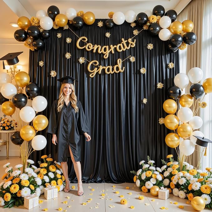 10x10ft Black Glitter Backdrop Curtain for Parties, Wrinkle Free Satin Photo Backdrop Drapes 2 Panels 5x10FT Shimmer Back Drop Cloth for Christmas Wedding Photography Twilight Birthday Decorations