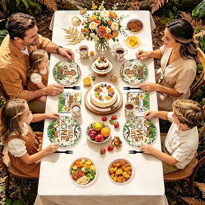 96 Pcs Wild One Birthday Party Decorations Jungle Animal Safari Plates and Napkins Mouse Safari Woodland Themed Tableware Set for Boys Girls 1st Birthday Baby Shower Party Supplies, Serves 24