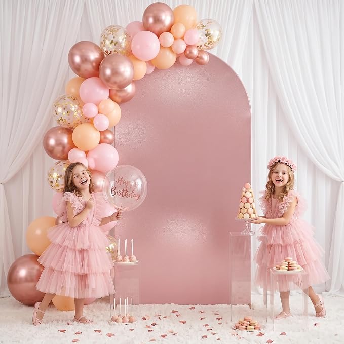 Rose Gold Shimmer Arch Backdrop Cover 7.2FT with Zipper,Thick Soft Stretchy Sequin Glitter Spandex Fitted Chiara Cover for Wedding Birthday Baby Shower Graduation Party Photo Backdrop