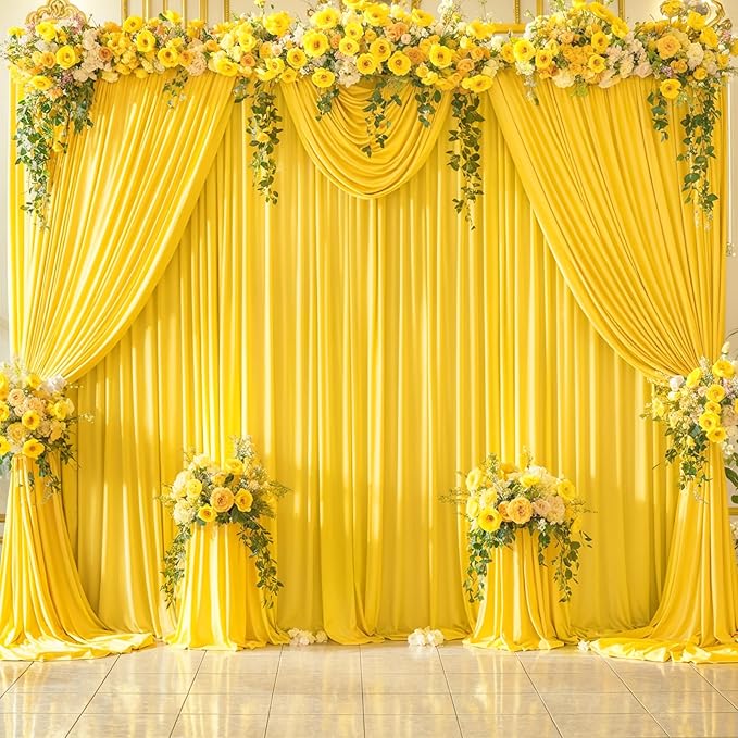 Yellow Backdrop Curtain for Parties Wrinkle Free Lemon Yellow Photo Curtains Backdrop Drapes Fabric Decoration for Birthday Party Wedding Baby Shower 5ft x 8ft,2 Panels