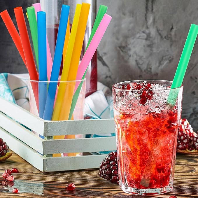 200PCS 8.3 inch Jumbo Smoothie Straws,Colorful Disposable Plastic Large Wide-mouthed Straw