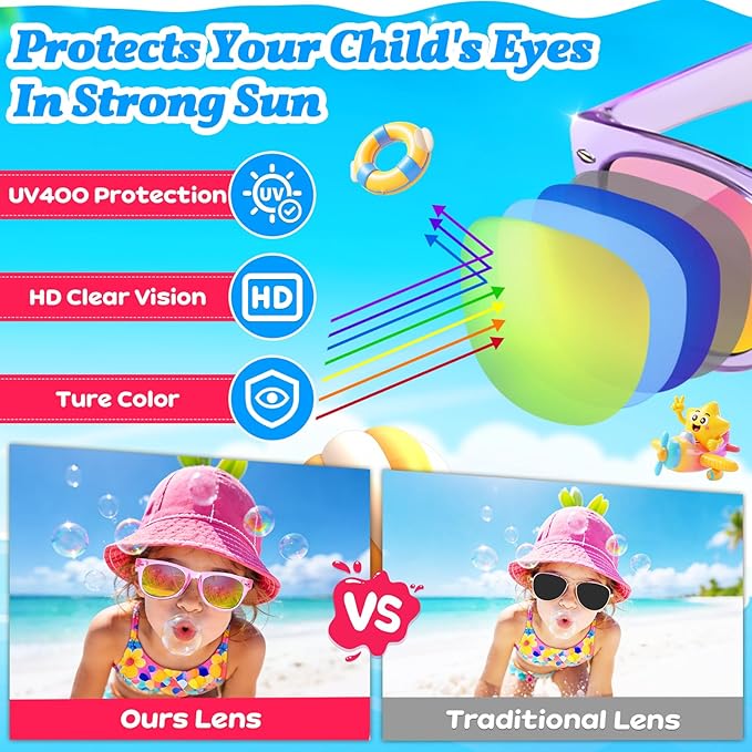 32 Pack Kids Sunglasses Bluk Party Favors - Goodie Bags Stuffers for Children Age 3-8,Boy Girl Neon Glasses with UV400 Protection,Birthday Classroom Graduation Gift,Pool Beach Party Supplies - nylytek