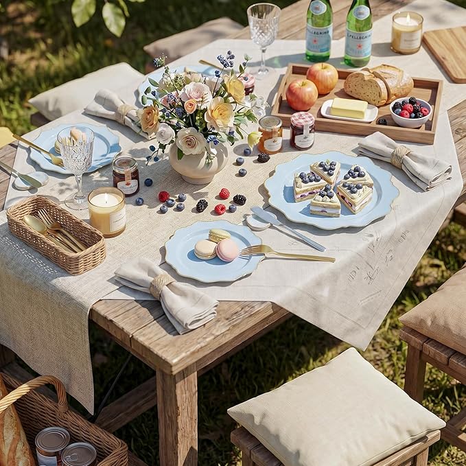 WDF 175Pcs Blue Plastic Plates - Heavy Duty Baby Blue Plates Disposable - 25Guests Plastic Dinnerware Ideal for Parties/Wedding/Baby Shower/Spring/First Communion/Father‘s Day