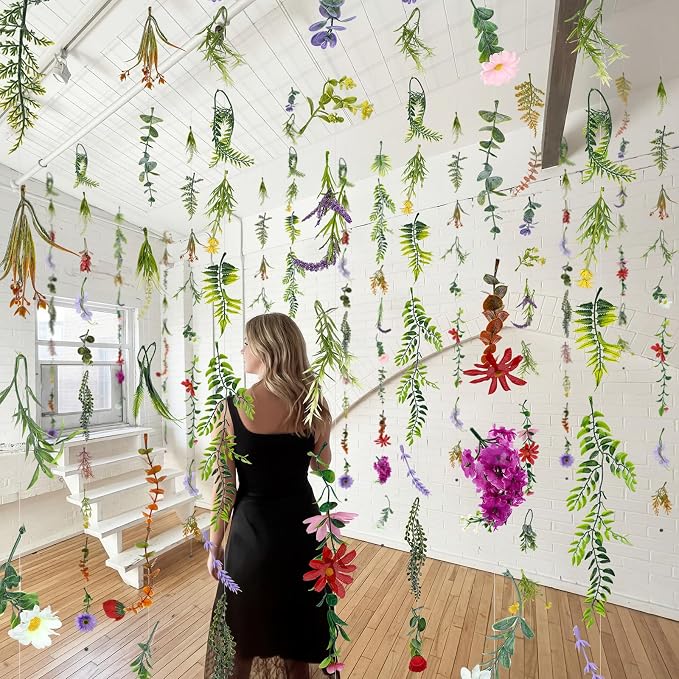 Suncalla 12 Pcs 70.8 ft Wildflower Garland Pre Strung Artificial Hanging Flower Vine Backdrop Decor from Ceiling Floating Silk Floral Garland for Garden Wedding Bridal Shower(Wildflower,Multicolor)