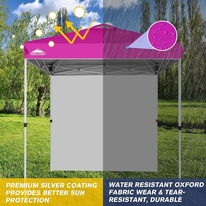 EAGLE PEAK Commercial Canopy 6.6x6.6 Pop Up Canopy Tent with 1 Sidewall, Easy Setup Heavy Duty Instant Event Shelter for Vendors & Markets, Outdoor Sun Shade, Pink