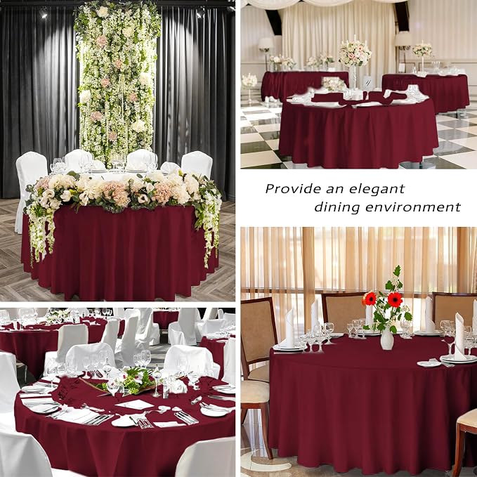 YMHPRIDE 12 Pack Round Tablecloth 90 inch Burgundy Table Cloths for Round Tables,Stain and Wrinkle Resistant Washable Polyester Tablecloths Burgundy Table Cloth 90 Round Table Cloth for Wedding Party