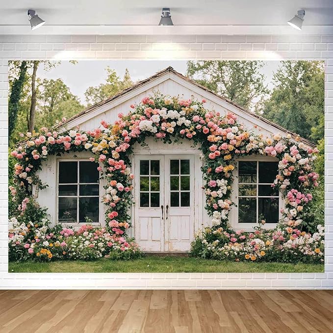 10X8ft Flower Backdrop Floral Retro House Photography Backdrops Rustic Garden Style Decoration Wedding Portrait Background Studio Photo Booth Props