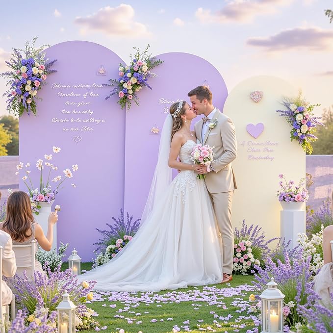 Set of 3 Arch Backdrop Covers(7.2ft, 6.6ft, 6ft) - Premium Stretchy Spandex Backdrop Arch Stand Cover for Baby Shower,Wedding,Party Decor Chiara Cover with Double-Sided Design(Cream Lavender)