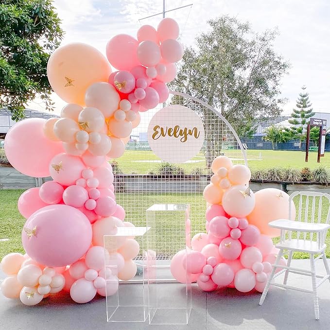 Pink Balloons Garland Arch Kit - Double Stuffed Matte Light Pink and White Cream Peach Latex Balloon Different Sizes 18 12 10 5In Boho Ballon for Baby Shower Party Decorations