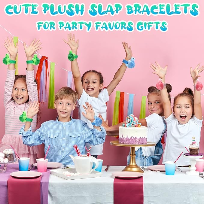 Lenwen 8 Pcs Turtle Stuffed Animals Slap Bracelets for Kids 8.66 Inch Back to School Plush Animal Bracelets Wrist Slap Snap Band Toy Adopt a Turtle Party Favors for Boys Girls Birthday Gifts
