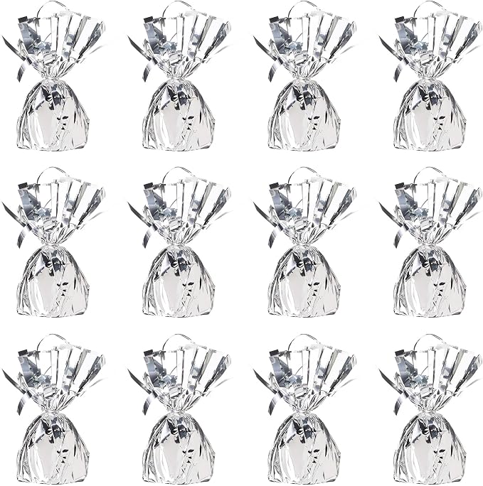 Beistle 12-Pack Metallic Wrapped Balloon Weights, Silver Party Decor for Table & Centerpieces, Special Event Decorations for Festive Celebrations, 6 Oz.