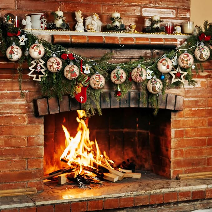 Outus 16 Pcs Christmas Tree Ball Ornaments Vintage Christmas Decorations for Tree Xmas Socks Gingerbread Decorative Hanging Ornaments for Farmhouse Home Fireplace Decoration Holiday Party Favors
