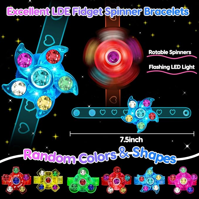 48PCS Light Up Fidget Spinner Bracelets Glow Party Favors Bulk for Kids 4-8 8-12 Summer Goodie Treat Bag Stuffers Classroom Treasure Toys Carnival Prize Pinata Birthday End of Year Student Return Gift