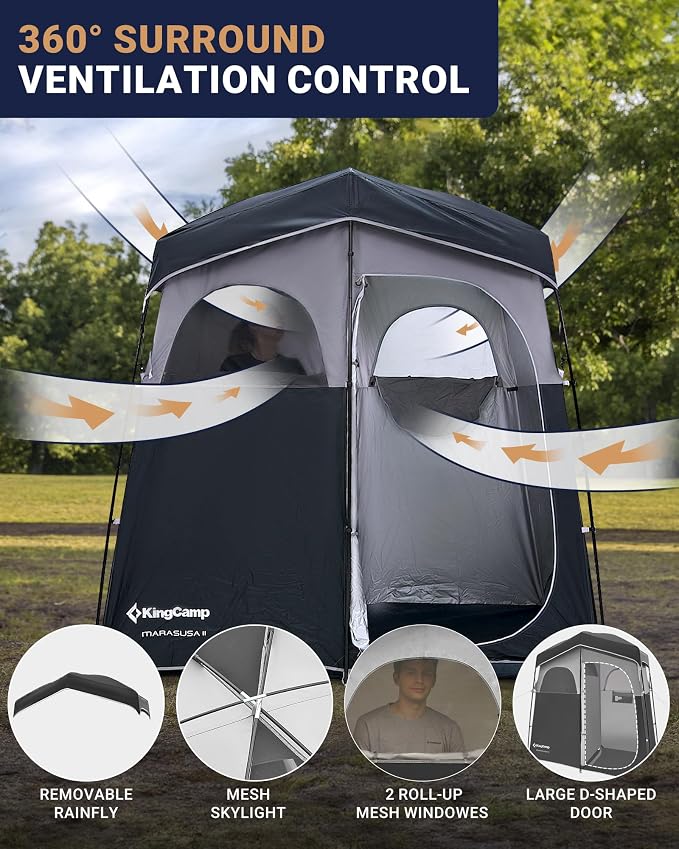 KingCamp Camping Shower Tent, Portable Outdoor Privacy Toilet & Changing Tent Windproof & Waterproof Easy Setup Shelter with Shower Bag for Camping Hiking Beach