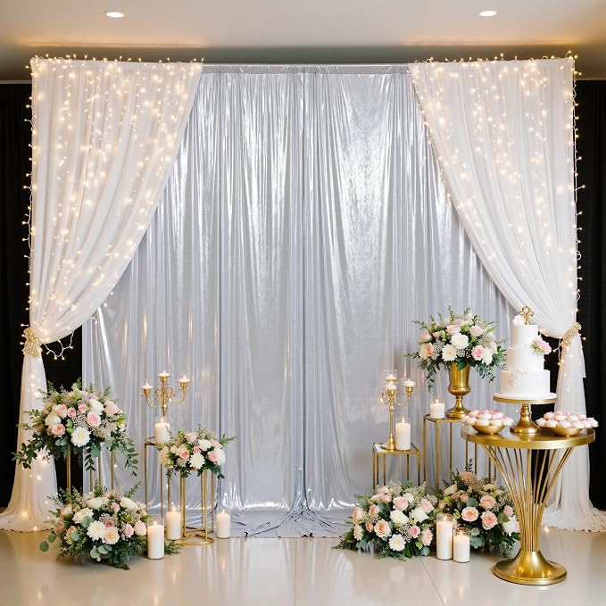 10x10FT Silver Sequin Backdrop Curtain for Party - 2 Panels 5x10FT Wrinkle-Free Shimmer Drapes for Birthday, Wedding, Christmas, Decorations & Photography