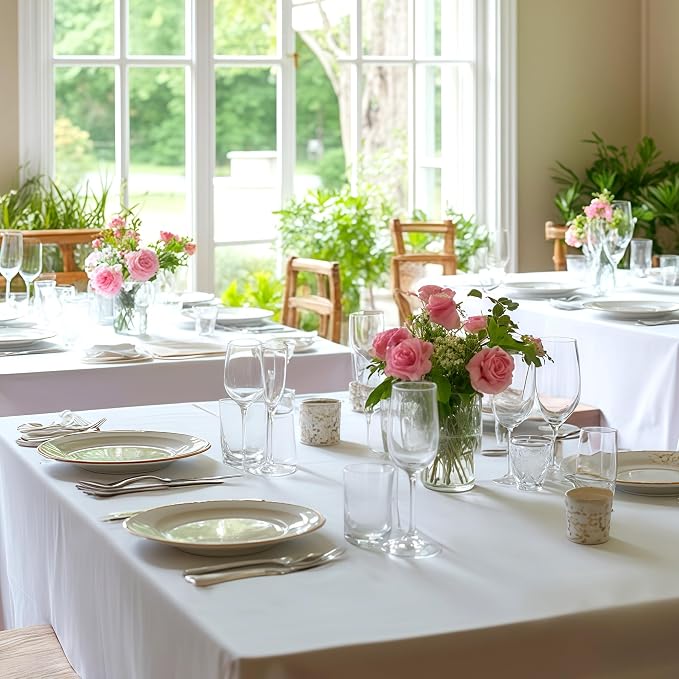 Fitable 8 Pack Rectangle Tablecloths: Stain Resistant Wrinkle Free Table Clothes, Washable Reusable Polyester Table Covers for Wedding Party Birthday Banquet Reception(White, 90x132 Inch)