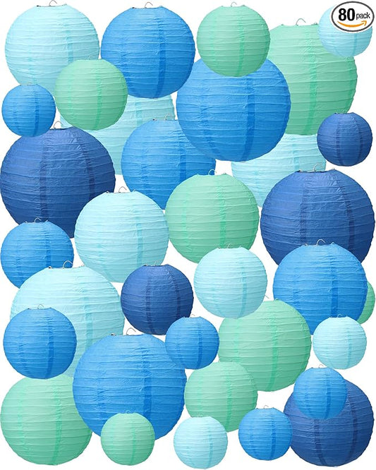 Treela 80 Pcs Paper Lanterns Chinese Japanese Paper Lanterns Classroom Party Decorations Ceiling Hanging Decor for Home Wedding Graduation Party(4'', 6'', 8'', 10'',4 Colors)