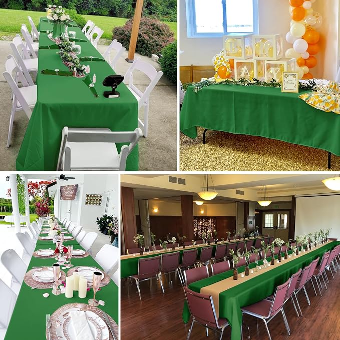 6 Pack Tablecloth 60 x 102 inch Polyester Table Cloth for 6 Foot Rectangle Tables,Stain and Wrinkle Resistant Washable Fabric Table Covers Polyester Green Table Clothes for Wedding,Party,Banquet