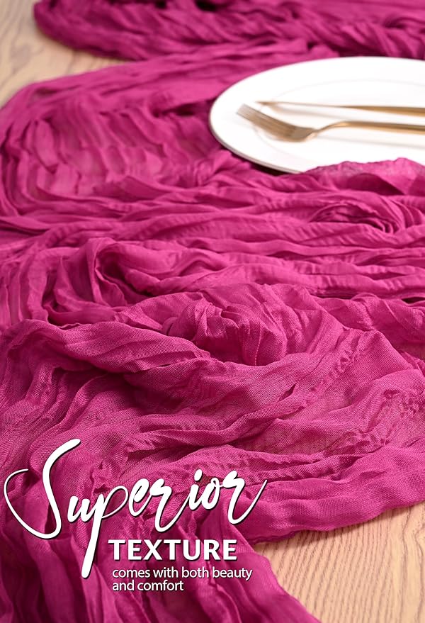 1 Pack Cheesecloth Table Runner 10FT Fuschia Table Runner Boho Gauze Cheese Cloth Table Runners Long Rustic Sheer Table Decorations for Wedding Party Baby Bridal Shower Birthday Holiday Spring