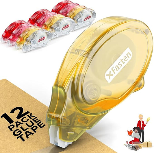 XFasten Double Sided Tape for Scrapbooking, 8mm x 30ft 12-Pack Multicolor Adhesive Tape Roller Runner, Jam-Free Craft Tape Ideal Scrapbook Album Kit