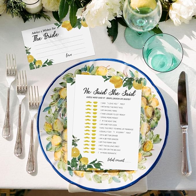 Lemon Bridal Shower Game with Bride to Be Sash-Set of 6 Activities Lemonade Bridal Shower Bachelorette Before Wedding for 50 Guests- 300 Cards 50 Per Game